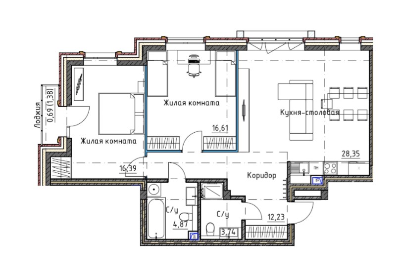планировка квартиры 83 м2